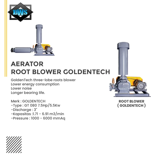 Root Blower Goldentech Type GT 080 POWER 10Hp/7.5 KW High Pressure Pump
